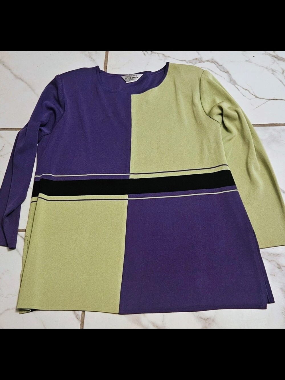 Colorblock Long Sleeve Top - Purple & Light Green Misook